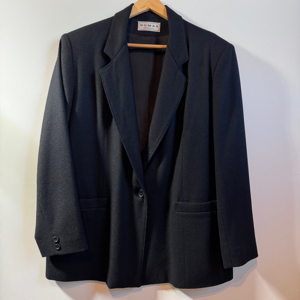 Dumas Vintage Black Wool Blazer Women's Size 14 Wardrobe Staple Dark Academia